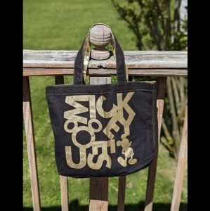 Black & Gold glittery Mickey Mouse canvas tote bag